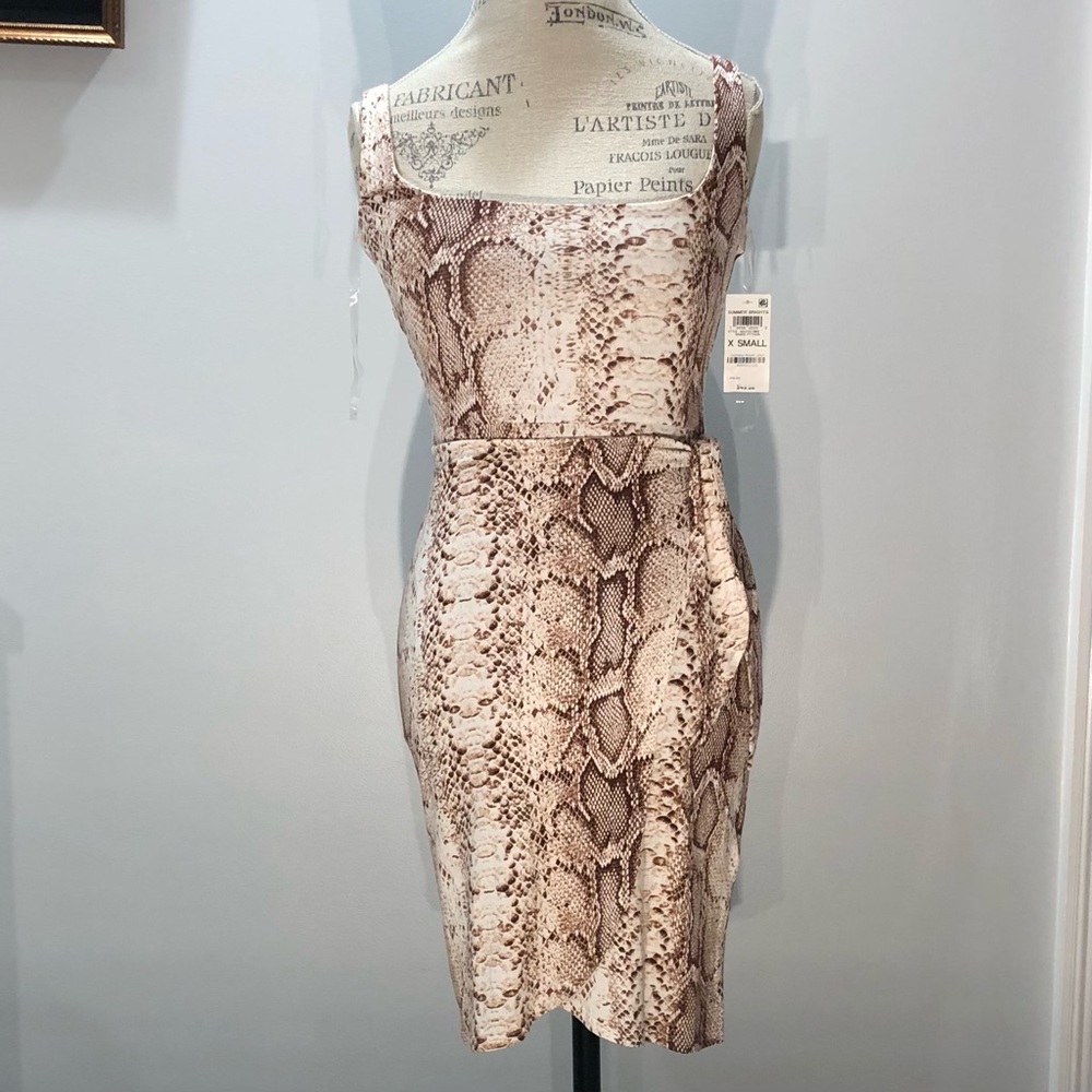 INC Snake Python Pattern Wrap Dress  Brown/ Tan Sz X Small
